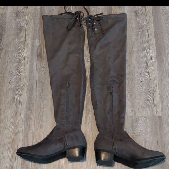 JustFab grey abbie flat over the knee boots Sz 7 - Picture 4 of 6